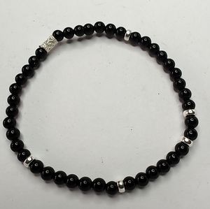 2mm Smooth Black Tourmaline with Sterling Silver accents 6.5" wrist size